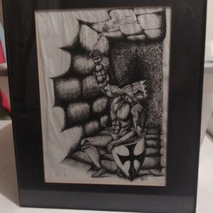 Black and White Knight Sketch Framed Art